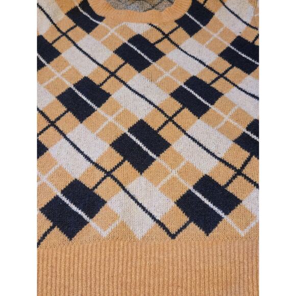 Free Assembly Golden Yellow Navy Argyle Unisex Sweater Size M Preppy Academia - Picture 3 of 9